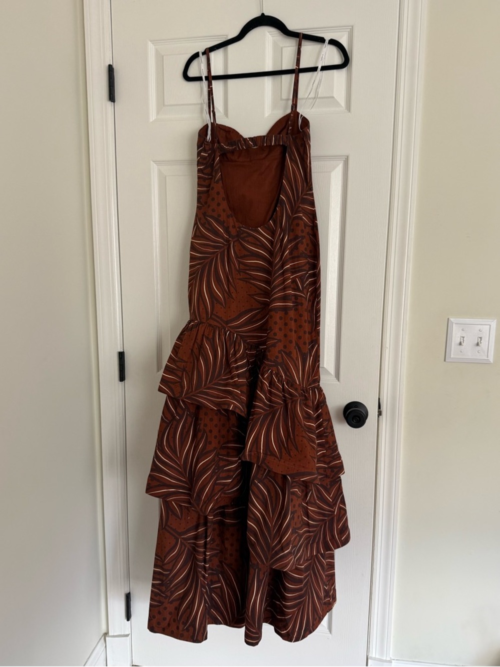 Retrofete Starla Polka Dot Botanical Leaves Maxi Dress Brown - Picture 5 of 9